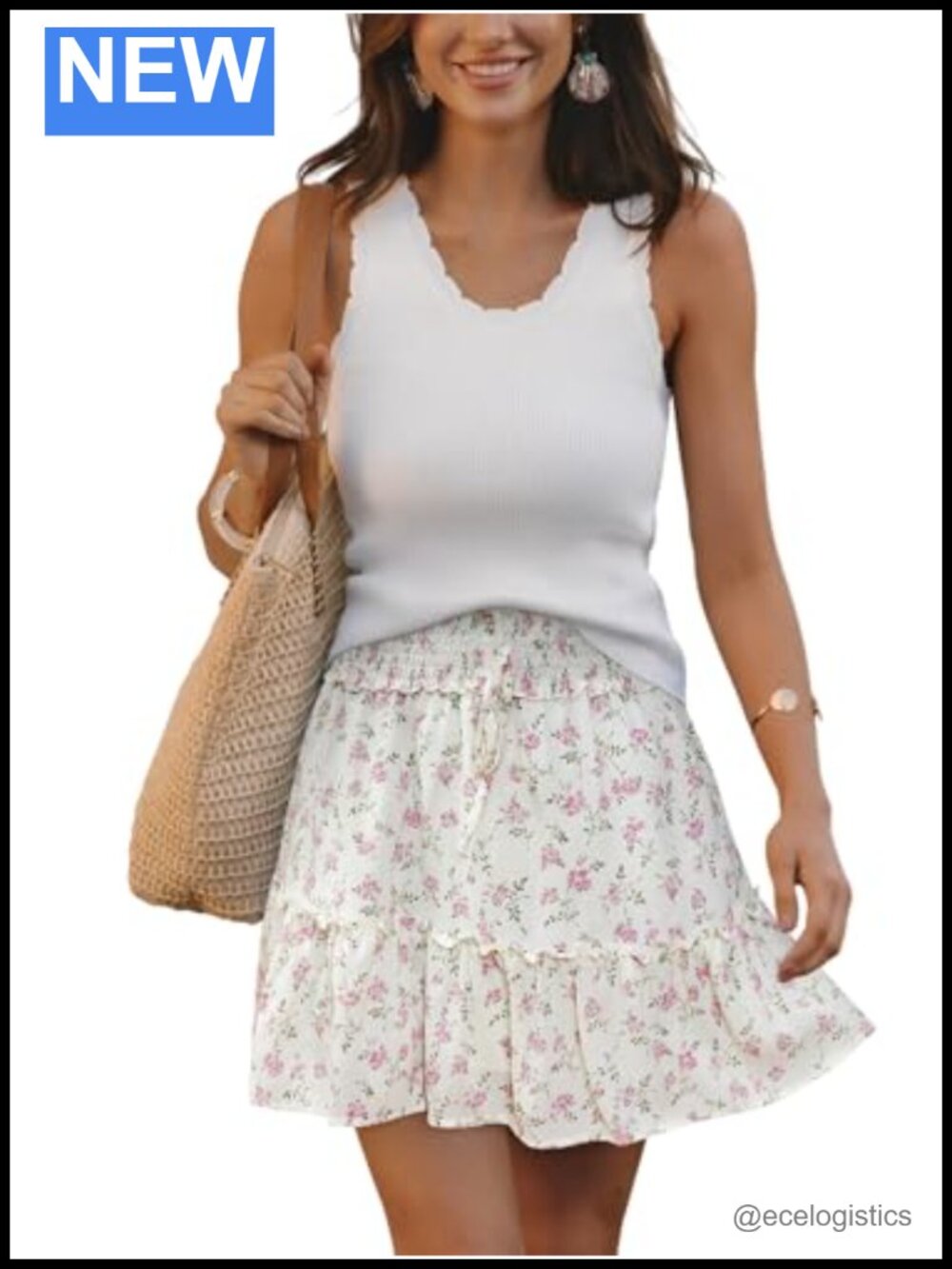 Cupshe Floral Ruffle Mini Skirt Smocked Boho Tiered Summer Beach